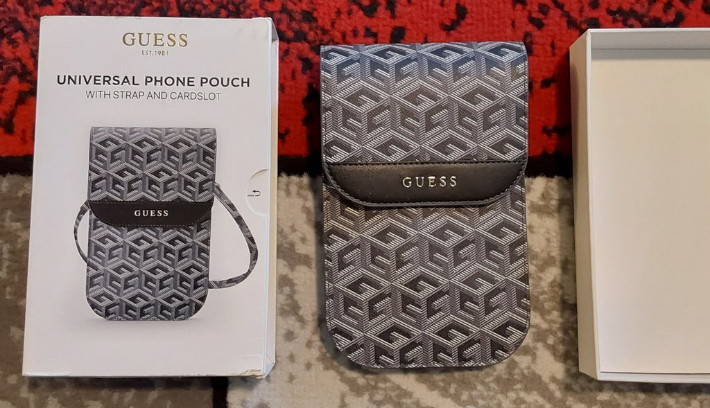 Guess Gcube Universal Phone Pouch with Strap Black Gray Open Box New 🔥🔥🔥