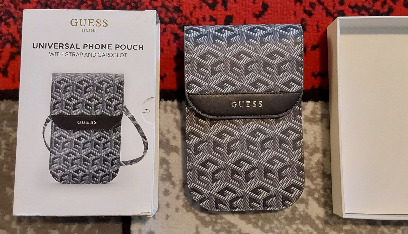 Guess Gcube Universal Phone Pouch with Strap Black Gray Open Box New 🔥🔥🔥