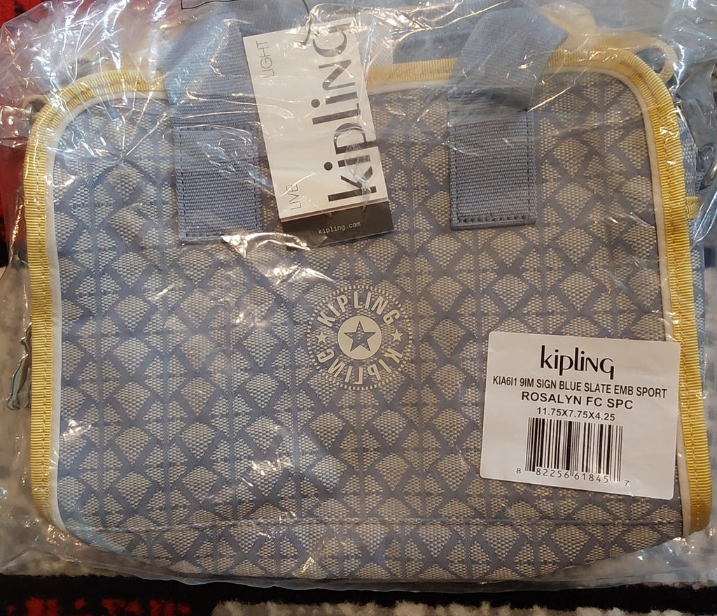 Kipling Rosalyn Boxy Grab Handbag Sport Blue Slate Yellow NWT 🔥🎁🔥