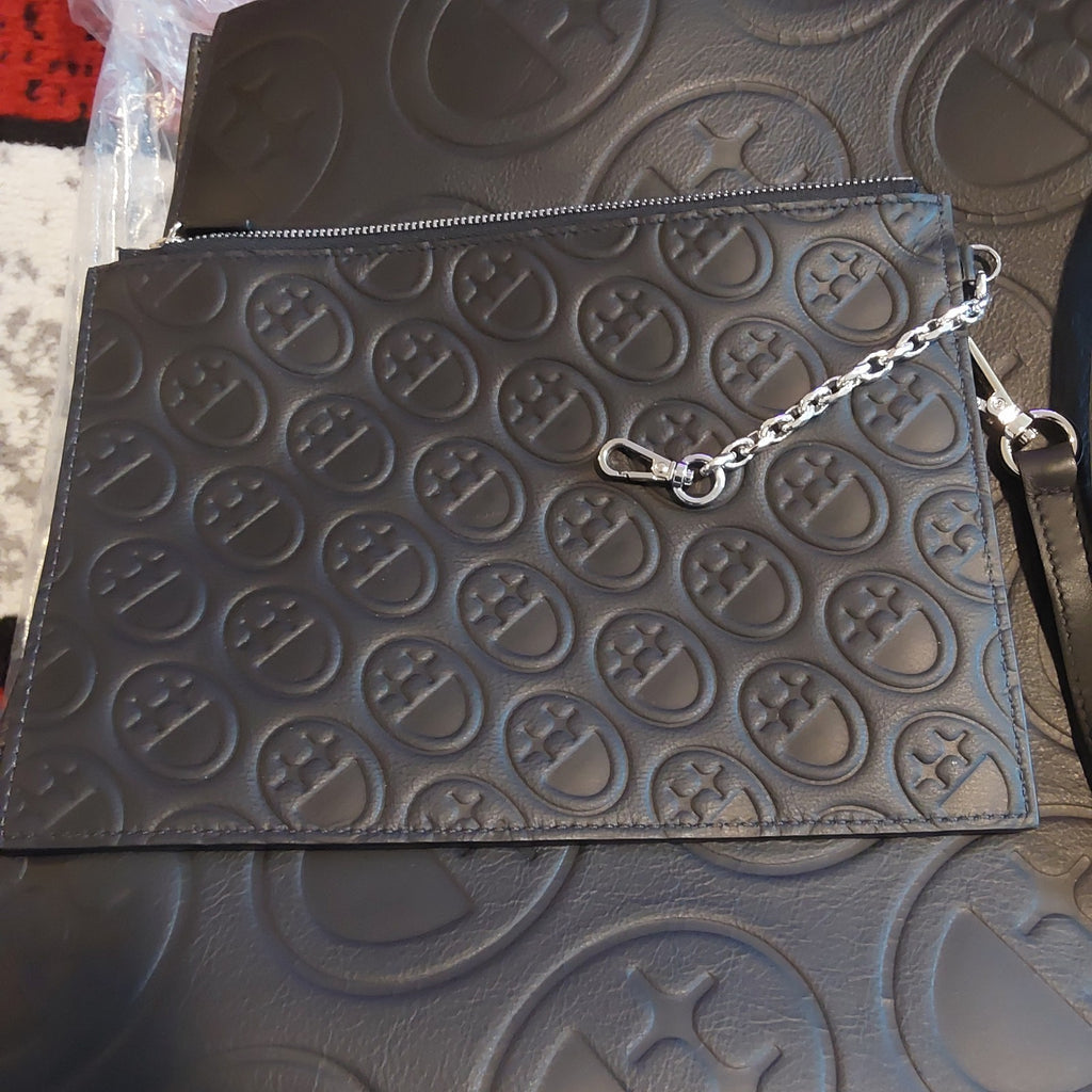 Bigface Xl Tote Bag & Zip Pouch Monogram Embossed Black NWOT 🔥🔥🔥