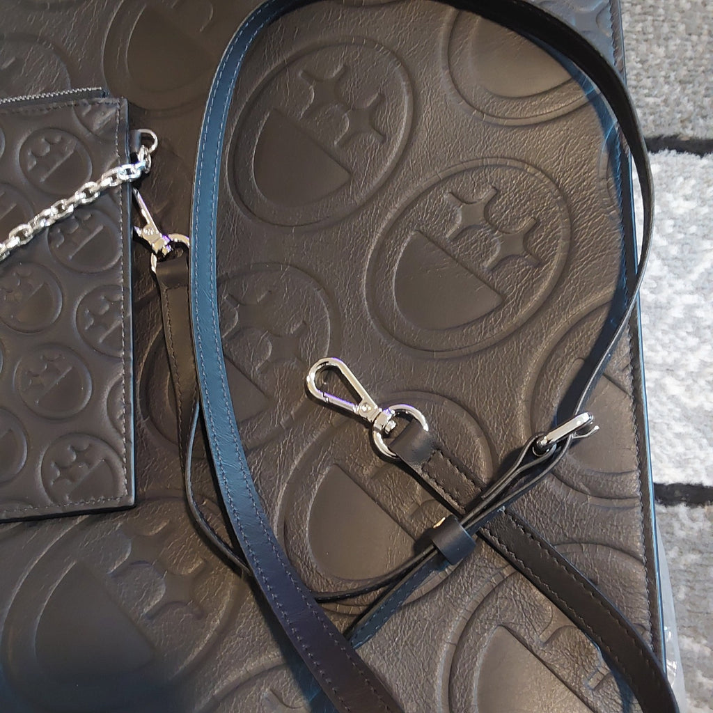 Bigface Xl Tote Bag & Zip Pouch Monogram Embossed Black NWOT 🔥🔥🔥