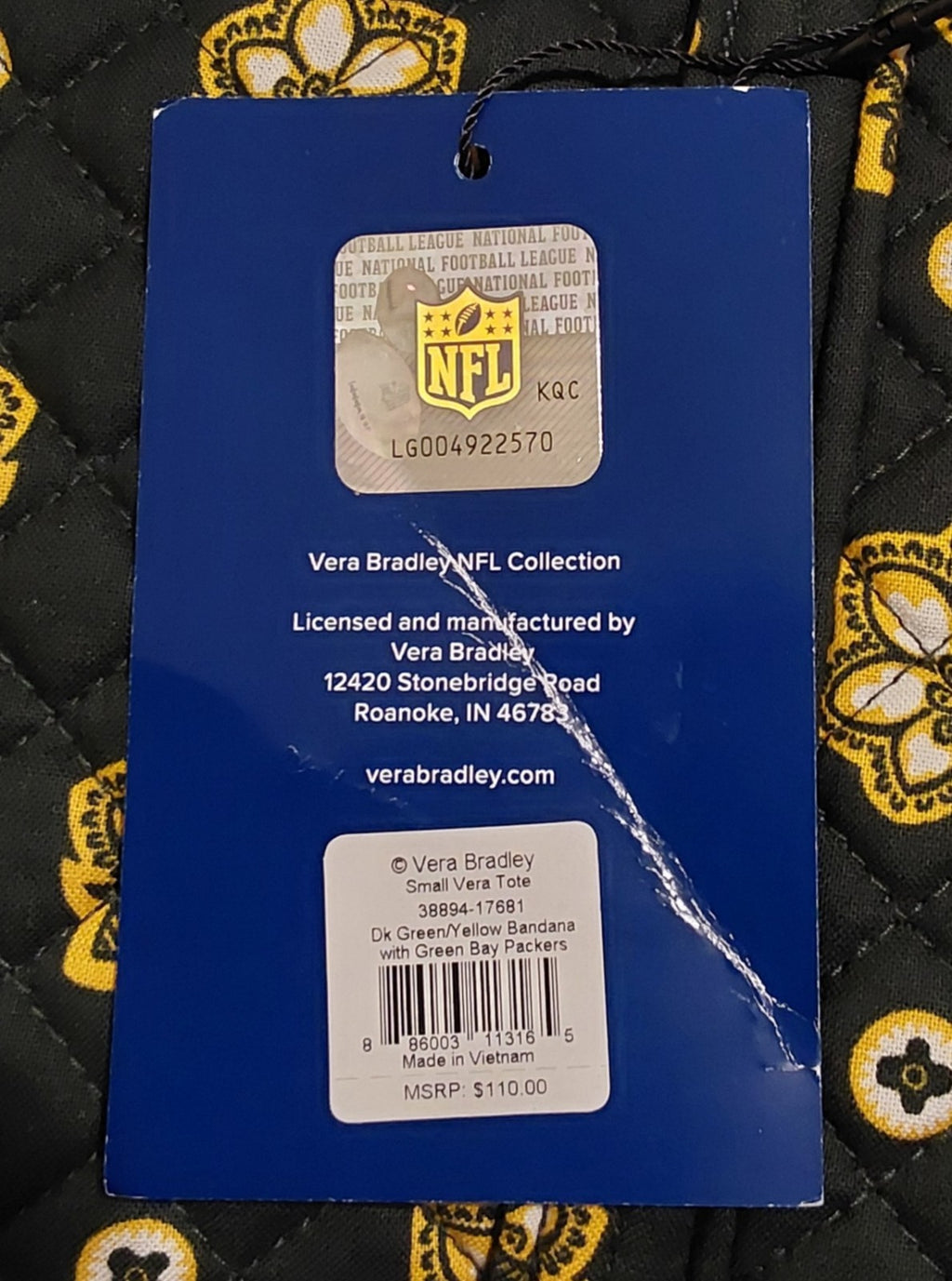 Vera Bradley NFL Collection Small Vera Tote Bag Packers NWT 🔥🔥🔥