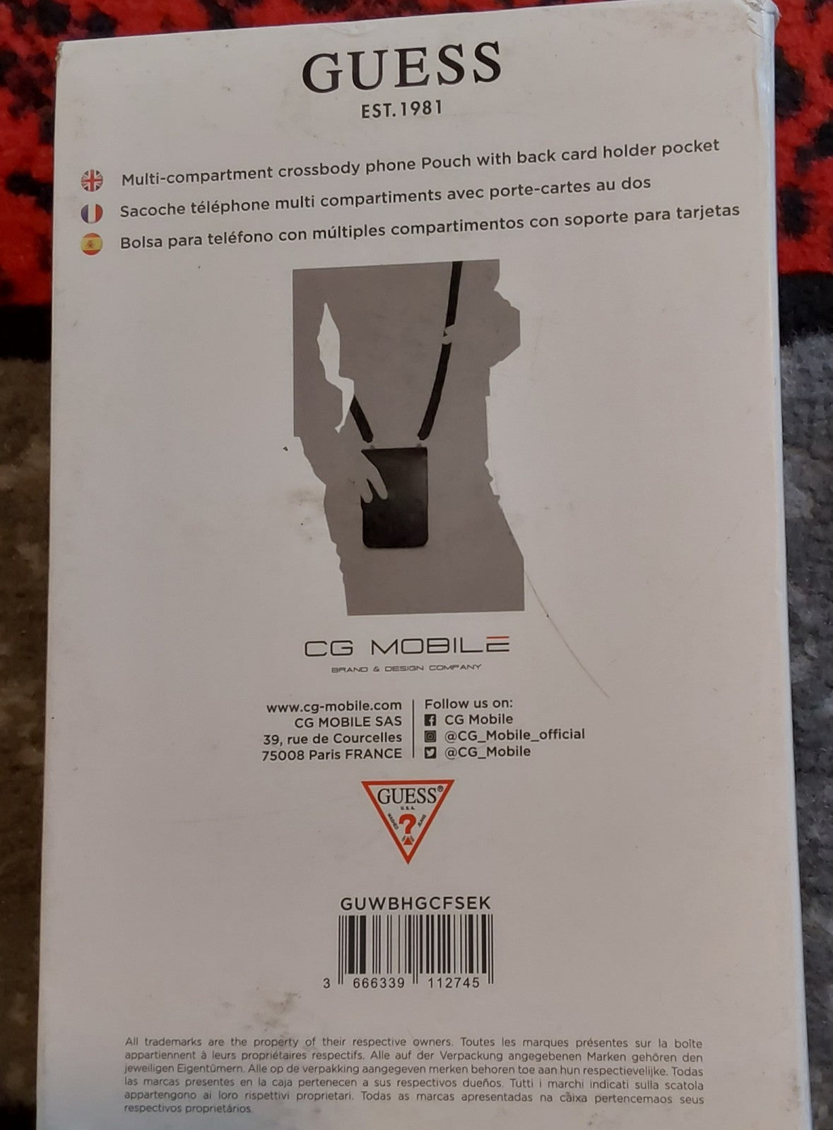 Guess Gcube Universal Phone Pouch with Strap Black Gray Open Box New 🔥🔥🔥