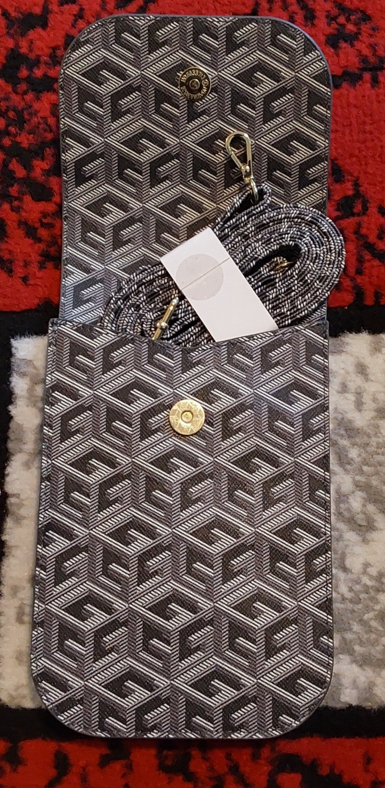 Guess Gcube Universal Phone Pouch with Strap Black Gray Open Box New 🔥🔥🔥