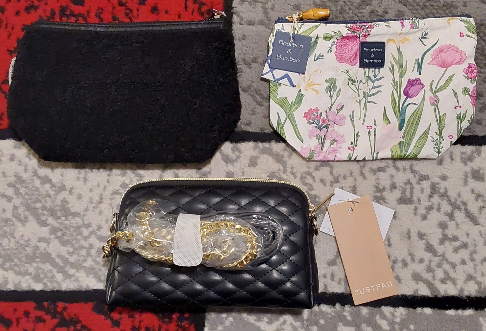 Bourbon & Bamboo, Neiman Marcus, & Justfab Small Zip Bag Lot Of 3 New 🔥🔥🔥