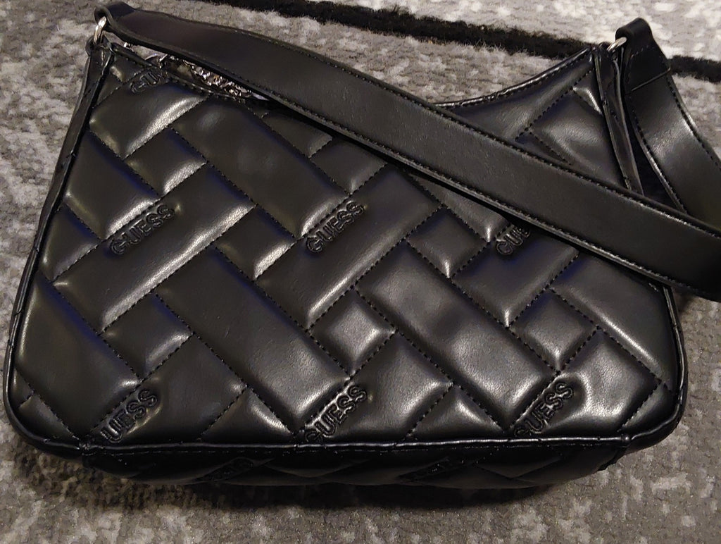 Guess Monogram Quilted Tana Top Zip Shoulder Bag Black Blemished NEW🔥🔥🔥