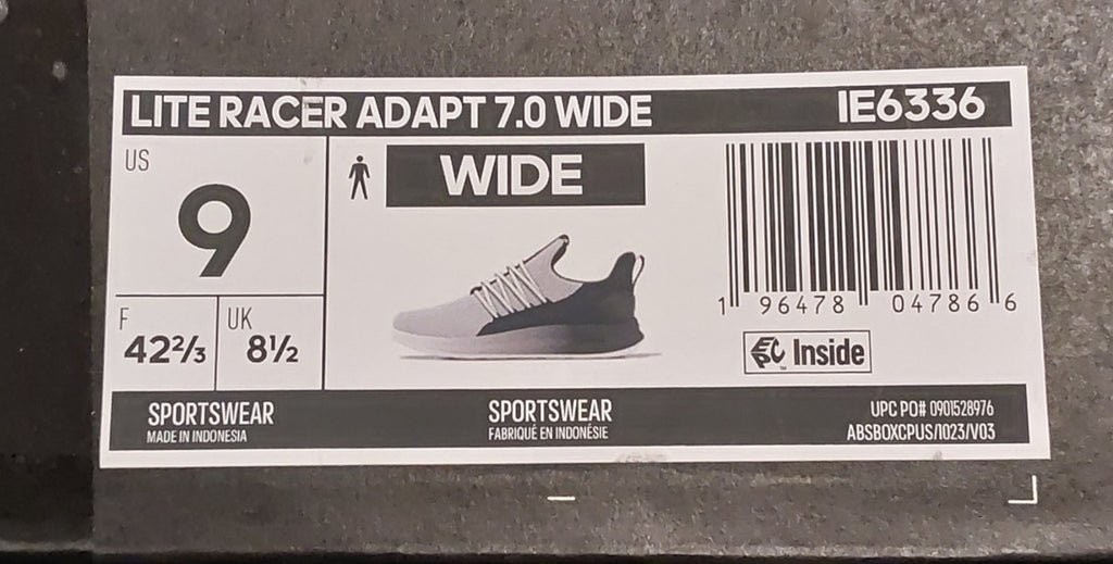 Adidas Lite Racer Adapt 7.0 Trainers Black White M Size 9WD NWOB 🔥🔥🔥