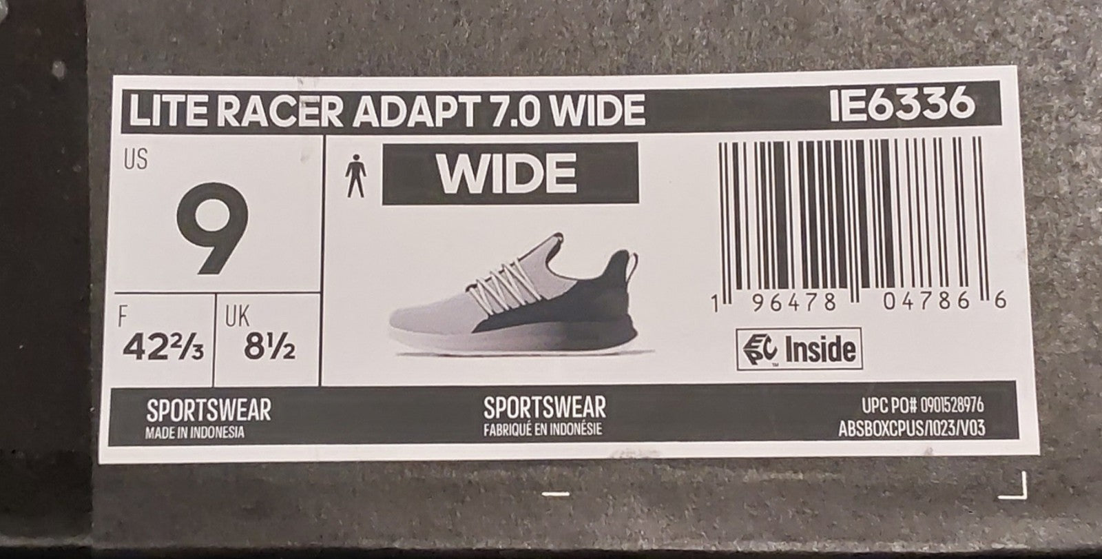 Adidas Lite Racer Adapt 7.0 Trainers Black White M Size 9WD NWOB 🔥🔥🔥