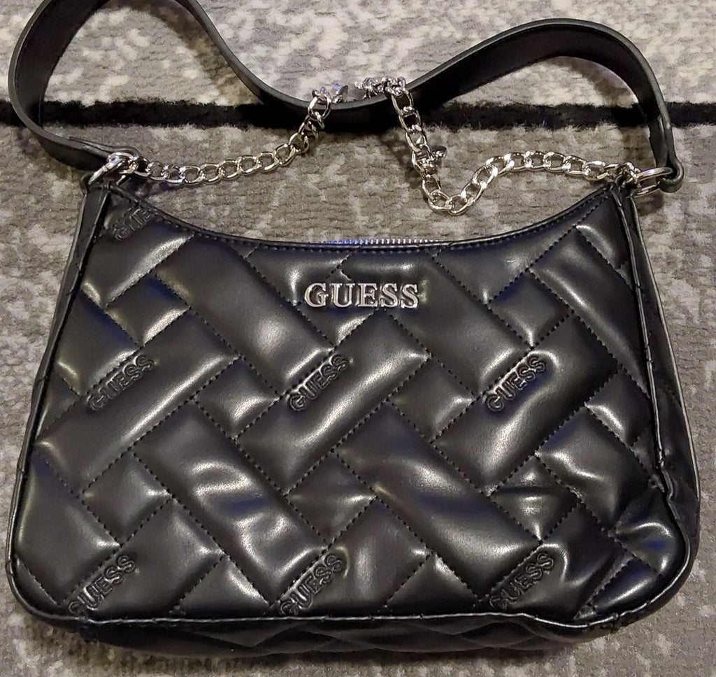Guess Monogram Quilted Tana Top Zip Shoulder Bag Black Blemished NEW🔥🔥🔥