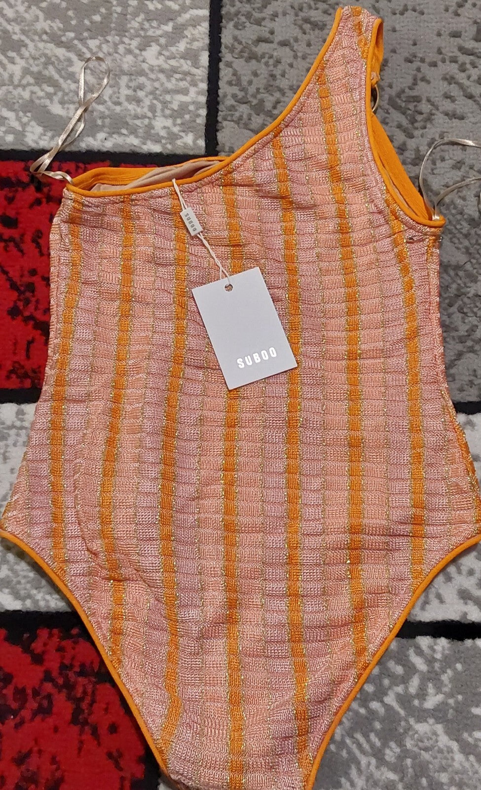 SUBOO Biba One Shoulder One Piece Luxury Bikini Peach Stripe Small NWT 🔥🔥🔥