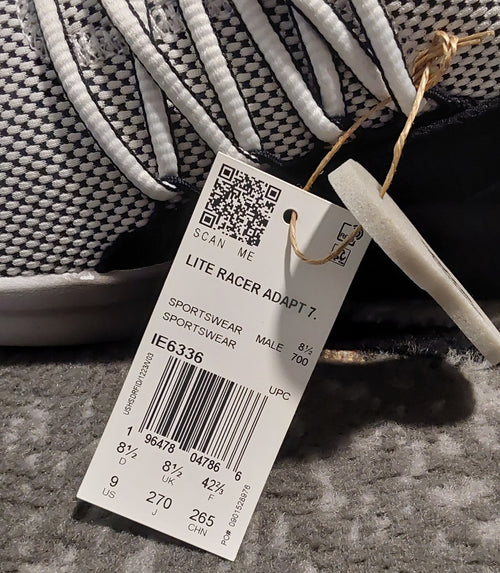 Adidas Lite Racer Adapt 7.0 Trainers Black White M Size 9WD NWOB 🔥🔥🔥