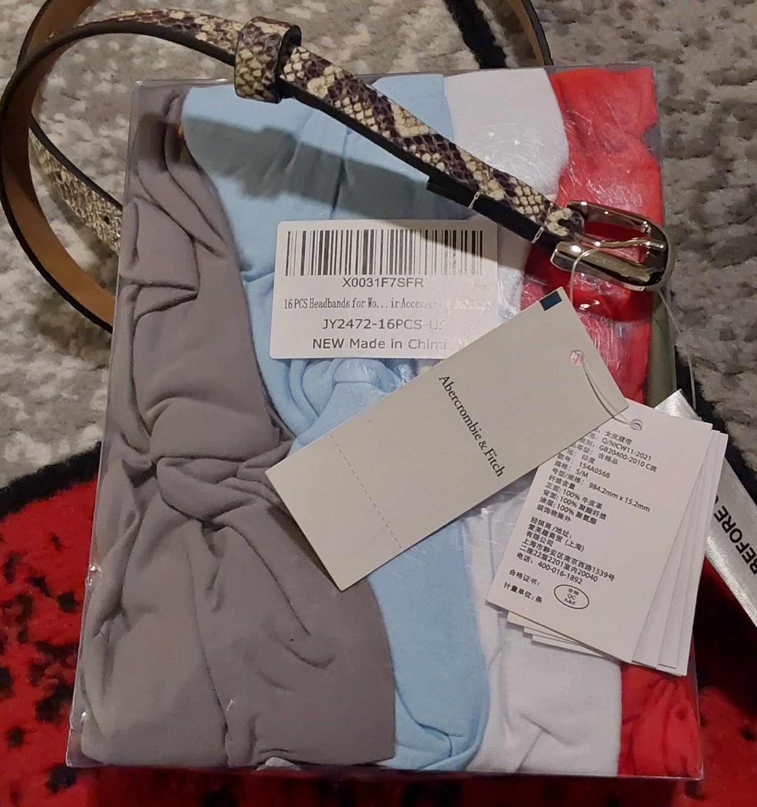 Abercrombie Fitch Animal Print Belt Small & 16 Piece Cloth Headbands New🔥🔥🔥