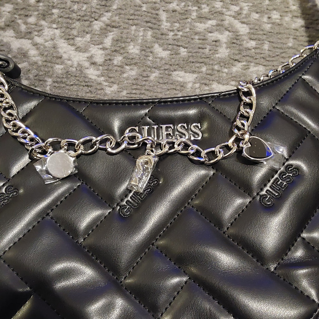 Guess Monogram Quilted Tana Top Zip Shoulder Bag Black Blemished NEW🔥🔥🔥