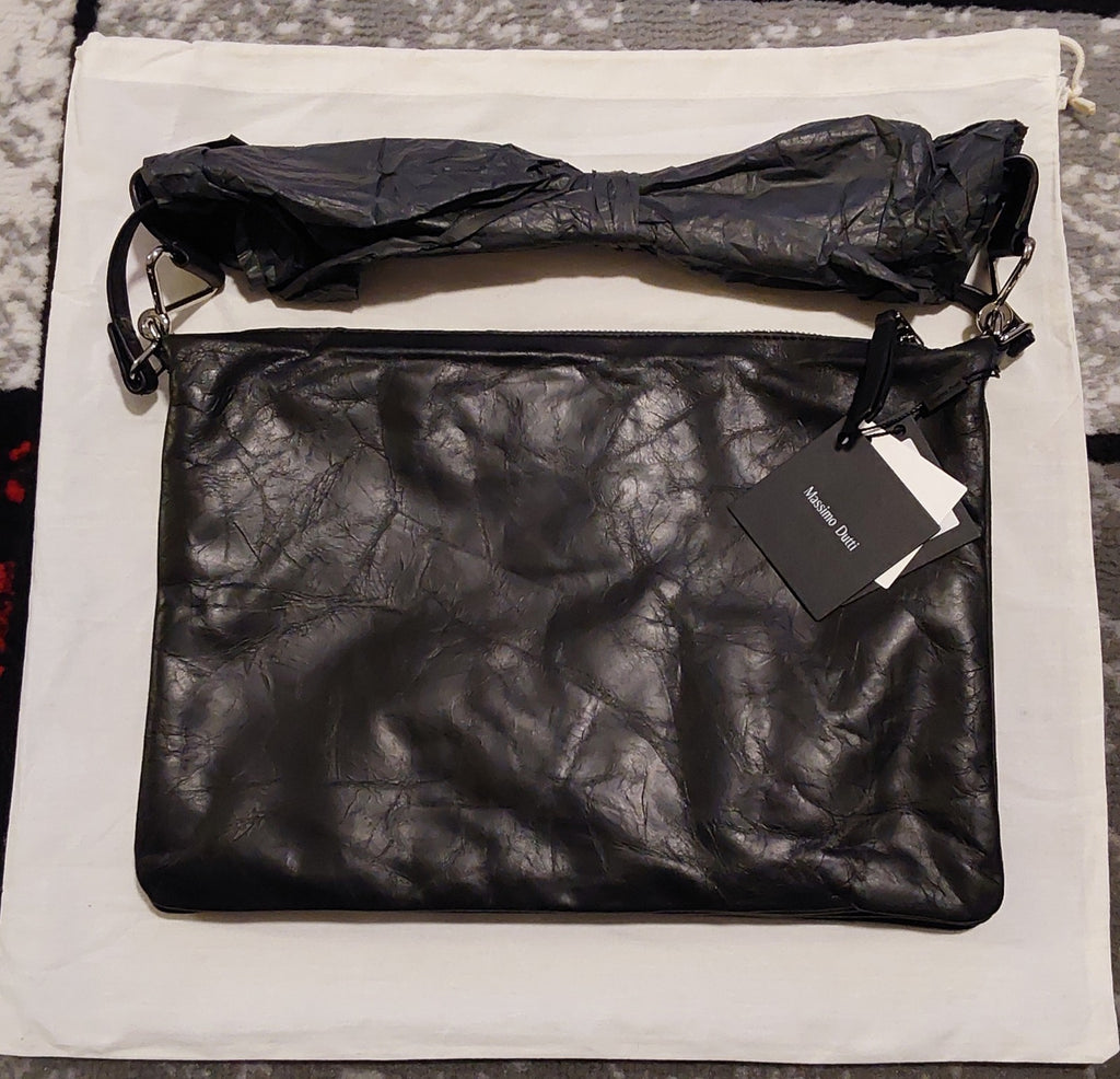 Massimo Dutti Distressed Nappa Leather Crossbody Black NWT 🔥🔥🔥