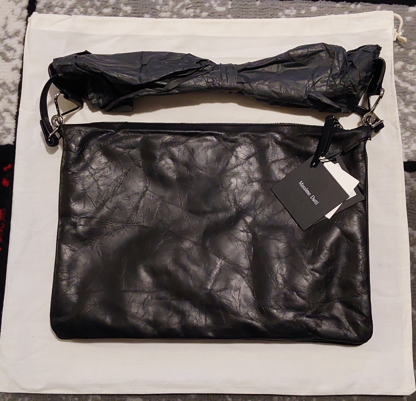 Massimo Dutti Distressed Nappa Leather Crossbody Black NWT 🔥🔥🔥