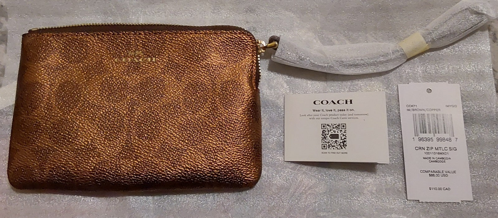 Coach Corner Zip Wristlet Signature Brown Copper NWT 🔥🔥🔥
