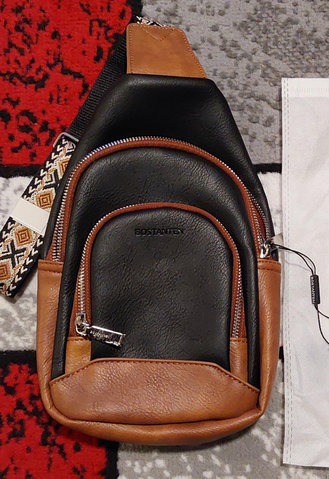 Bostanten PU Leather Crossbody Black Brown With Guitar Strap NWT 🔥🔥🔥