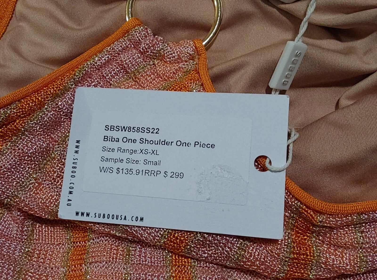 SUBOO Biba One Shoulder One Piece Luxury Bikini Peach Stripe Small NWT 🔥🔥🔥