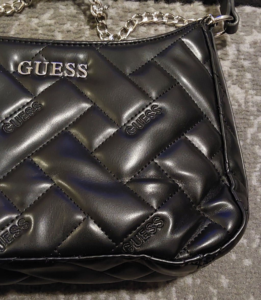 Guess Monogram Quilted Tana Top Zip Shoulder Bag Black Blemished NEW🔥🔥🔥