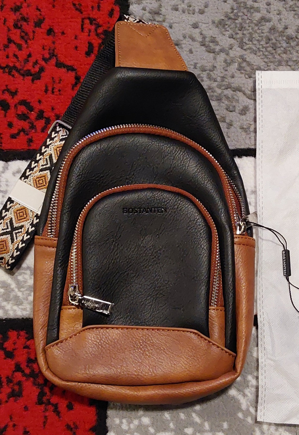 Bostanten PU Leather Crossbody Black Brown With Guitar Strap NWT 🔥🔥🔥