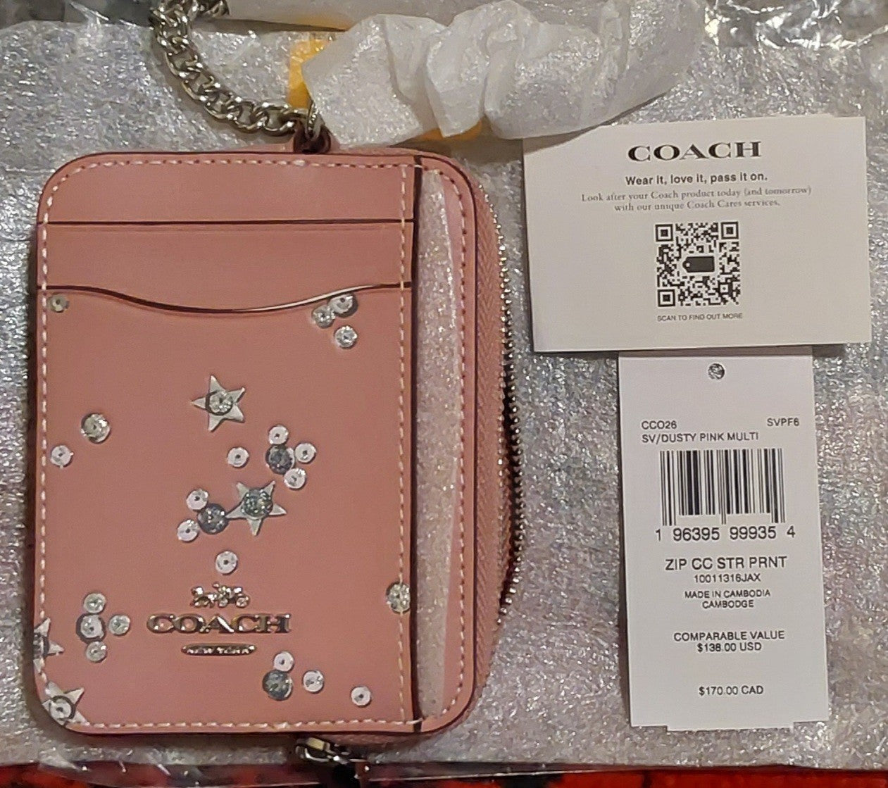 Coach  Zip Card Case Star Print Pink NWT 🔥🔥🔥