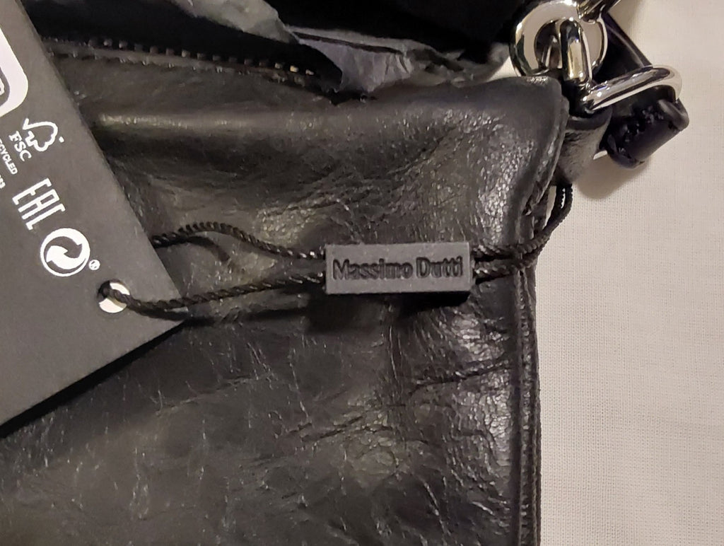 Massimo Dutti Distressed Nappa Leather Crossbody Black NWT 🔥🔥🔥