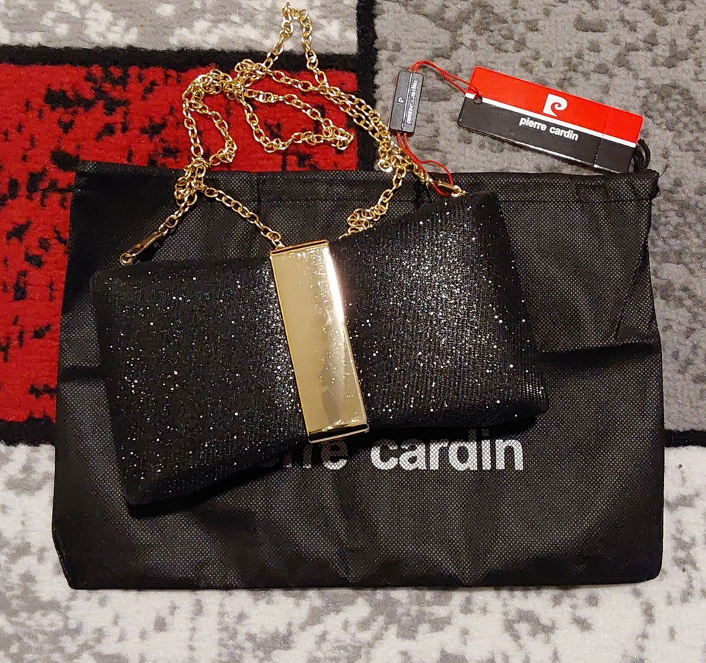 PIERRE CARDIN Hard Bowtie Clutch Chain Purse Black New🔥🔥🔥Blemished