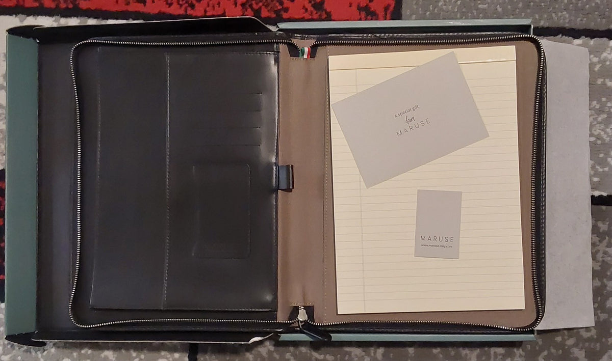 Premium Maruse Italian Leather Portfolio Padfolio Executive Black NIB🔥🔥🔥