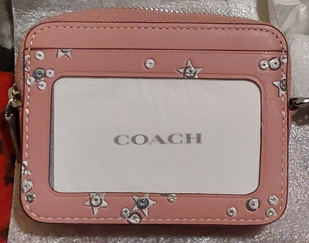 Coach  Zip Card Case Star Print Pink NWT 🔥🔥🔥
